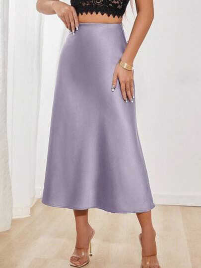 Glamine Women's Elegant Versatile Satin Skirt Lavender Skirt Elegant Skirt