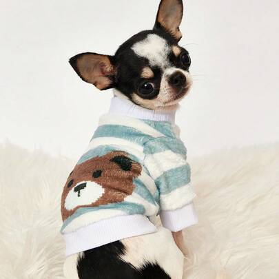 PETSIN 1 Pc Brown Bear Face Printed Flannel Sweatshirt Color Blocked Autumn And Winter Thick Warm Pet Clothing