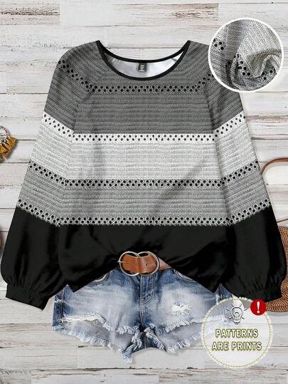 EMERY ROSE 大码女式撞色圆领休闲百搭日常长袖衬衫