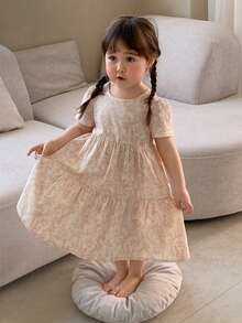 DAZY Bộ đồ ngủ ngắn tay cổ tròn thoải mái, thoáng mát, dễ thương cho bé gái - Màu Hồng baby - Xem 4