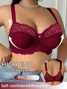 DesireSculpt 1pc Plus Size Lace Underwire Bra - Burgundy - View 6