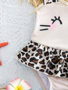 SHEIN Baby Girl Leopard Print Cute One-Piece Swimsuit - Multicolor - View 6