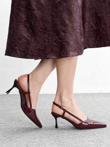CUCCOO BIZCHIC 女士时尚优雅酒红色露跟高跟鞋 - 酒紅色 - 查看 3