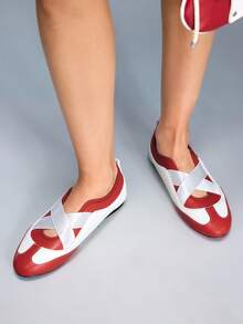 CUCCOO GRLICON حذاء لوفر مسطح للنساء بحزام متقاطع متعدد الاستخدامات - ابيض واحمر - مشاهدة 6