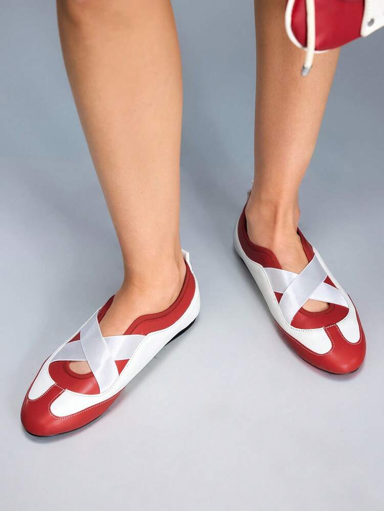 CUCCOO GRLICON 女士休闲百搭交叉带平底乐福鞋 - 紅白色 - 查看 6