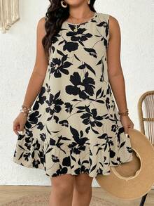 SHEIN Frenchy Plus Size Women Summer Beach Vacation Floral Print Backless Tie-Front Loose Dress - Multicolor - View 2
