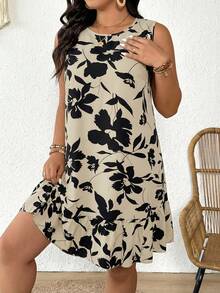 SHEIN Frenchy Plus Size Women Summer Beach Vacation Floral Print Backless Tie-Front Loose Dress - Multicolor - View 6