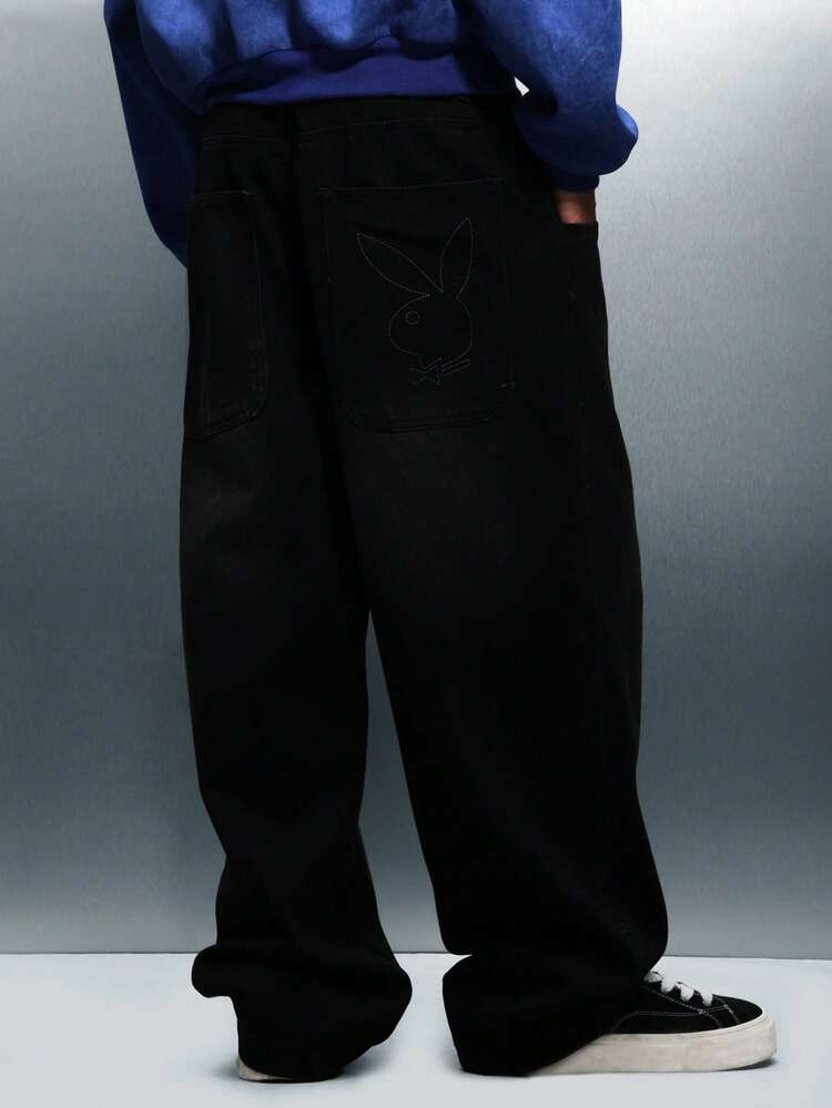 PLAYBOY X SUMWON Wide Leg Baggy Denim With Embroidered Logo