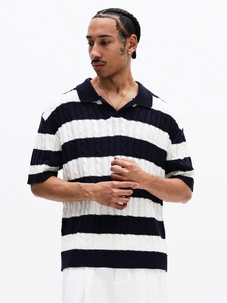 リブストライプ半袖ポロ