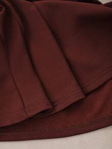 Aalyst Women's Knitted Crew Neck Raglan Long Sleeve Ribbed Patchwork Pleated Fitted A-Line Elegant Sophisticated Sweatshirt, Autumn/Winter - Brown - View 8