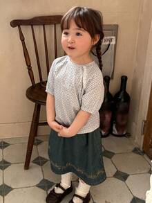 DAZY 女童圆领波点卡通印花蕾丝拼接长袖上衣，春夏款 - 灰色 - 查看 4