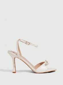 CUCCOO CHICEST Women Shoes White PU Love Rhinestone Buckle Design Fashionable And Elegant Spring And Summer Elegant Round Toe Ankle Strap Stiletto Sandals Summer Shoes - White PU - View 2
