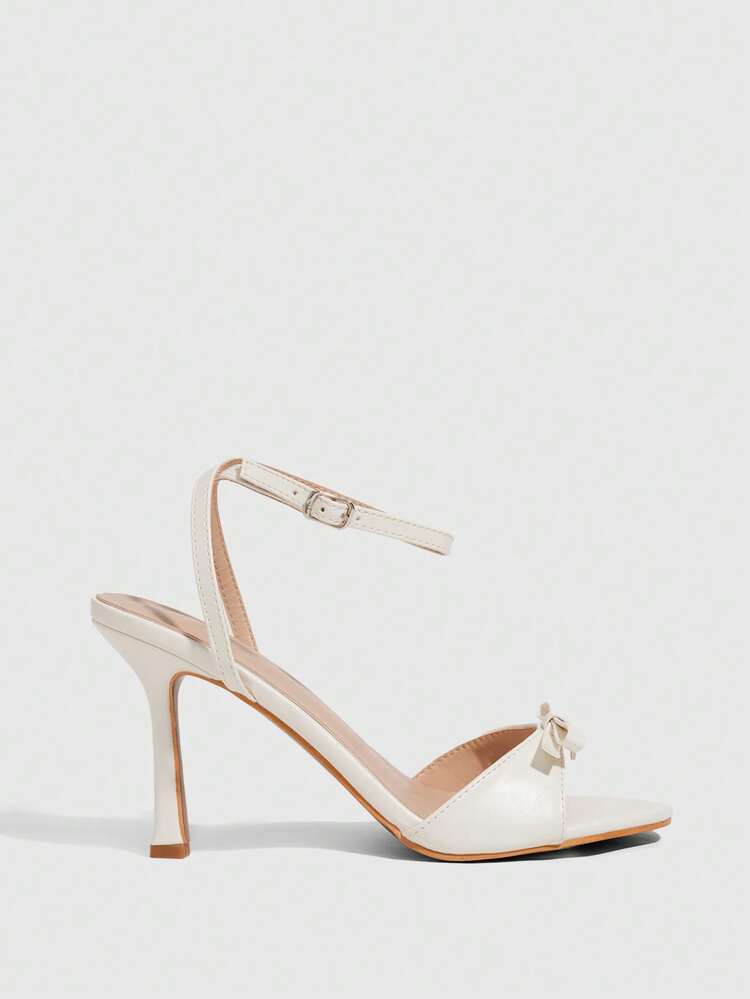CUCCOO CHICEST Women Shoes White PU Love Diamond Buckle Design Fashionable And Elegant Spring And Summer Elegant Round Toe Ankle Strap Stiletto Sandals