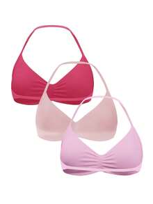 Musera Sport Sport Ruched Halterneck Sports Bra Mixed Colour 3 Multipack Set Casual Active Workout Gym Yoga Pilates Fitness Daily - Pink - View 2