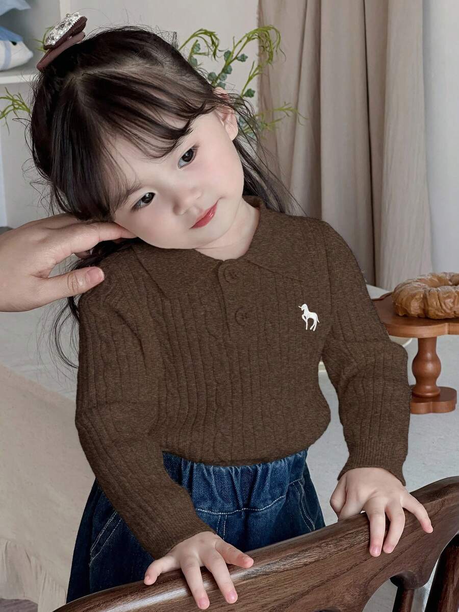 DAZY Baby Girls Crochet Knit Button-Up Cardigan Toddler Girls Clothes - Coffee Brown - View 1