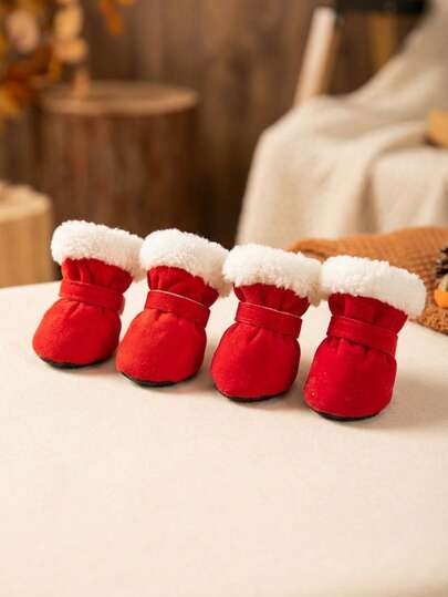 PETSIN Cute Dog Shoes Winter New Candy Color Series, Thermal Lined Thickened Warm Dog Boots, Soft-Soled Pet Shoes For Teddy Small Dogs, Anti-Slip Comfortable Dog Footwear