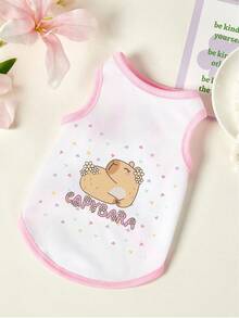 PETSIN 1 Piece Of Small Animal Printed Pet Vest Lying Down, Breathable And Skin Friendly, Pink White