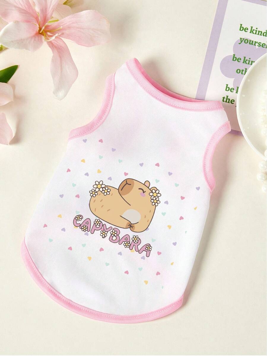 PETSIN 1 Piece Of Small Animal Printed Pet Vest Lying Down, Breathable And Skin Friendly, Pink White