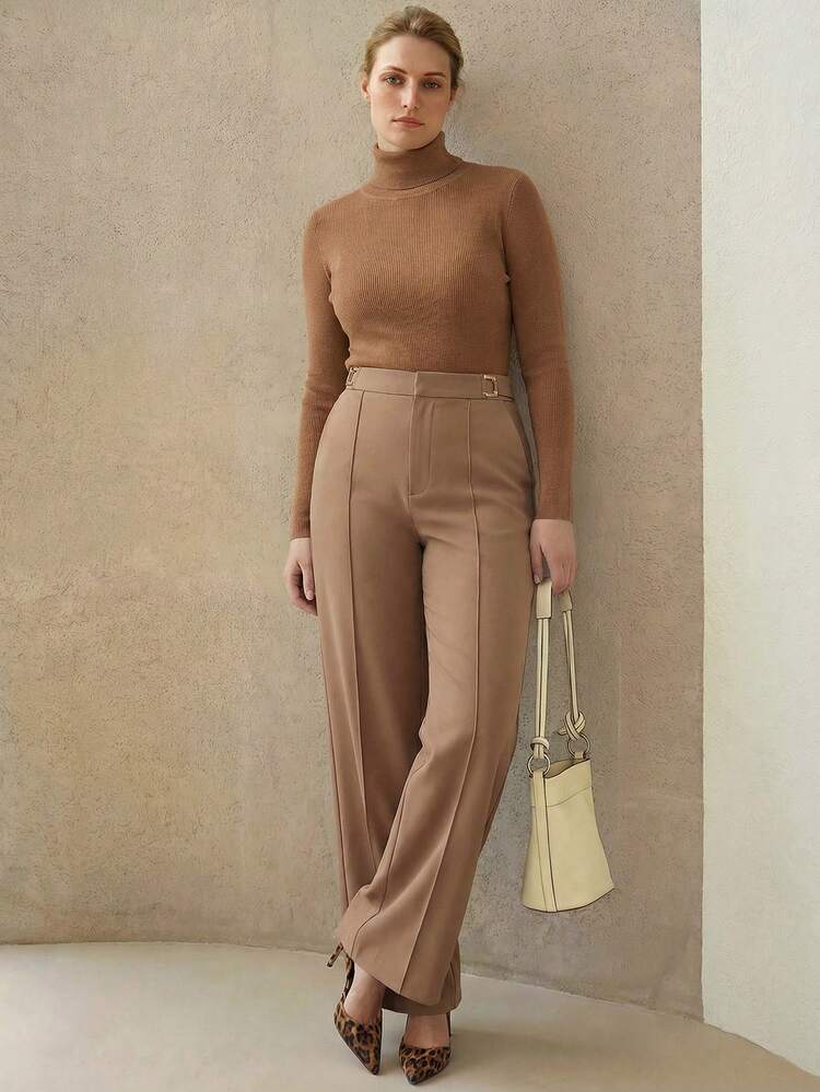 PANTALONES RECTOS PARA MUJER TALLA GRANDE CON DECORACIÓN METÁLICA, PRIMAVERA/VERANO