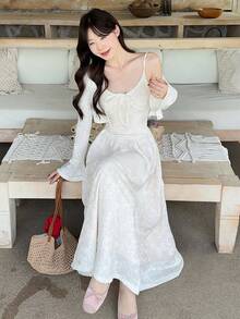 DAZY Women's Lace Camisole & Cardigan 2 Pieces Long Dress, Casual Vacation Style - White - View 5