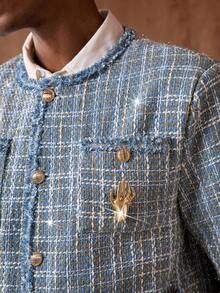 AKNOTIC Business Casual 男士格子印花前扣口袋长袖开衫外套 - 淺藍色 - 查看 3