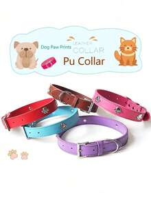 1件装，宠物项圈，PU皮革材质，适用于狗、猫，金属脚印装饰项圈，可调节皮革项圈，狗项圈，宠物泰迪熊项圈 - 粉色 - 查看 8