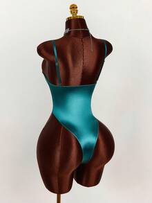 Amplova 女士纯色镂空性感连体衣 - 墨綠色 - 查看 9