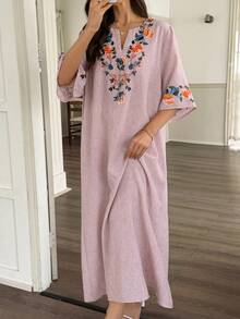 Vivie Lora Vestido midi de corte holgado con estampado para mujer - Rosa - Ver 5