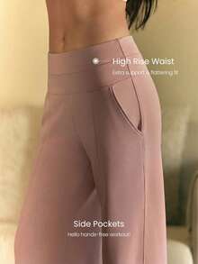 GLOWMODE 30'' Modal Fleece Wide Leg High Waist Adjustable Drawstring Waist Joggers Pants With Side Pockets Daily Casual - Dusty Pink - View 3