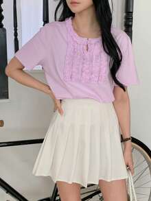 DAZY Women's Casual Frill Trim Fitted T-Shirt, Stylish For Dates, Spring/Summer - Purple - View 6