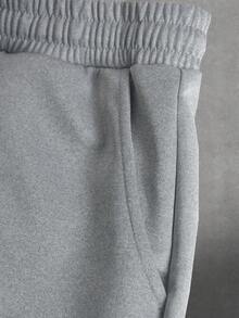 Manfinity Hypemode Men's Letter Print Drawstring Waist Pocket Wide Leg Loose Sweatpants,Dark Grey Summer Streetwear Groove Lounge Athletic Baggy Pants Ronaldo - Light Grey - View 5