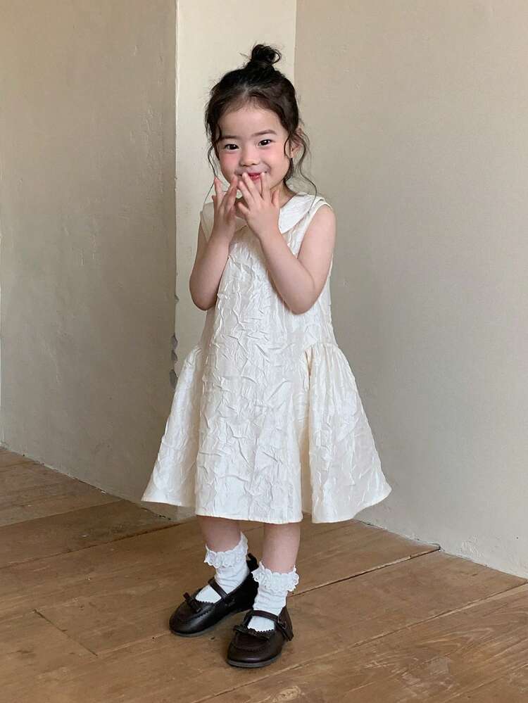 Baby Girl Peter Pan Collar Korean Style Party Birthday Solid Color Dress