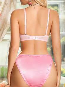 FloralLove Quần lót nữ bằng vải satin mềm mại, họa tiết hoa 3D lấp lánh, phong cách lãng mạn đồng quê, ngọt ngào, dễ thương, màu hồng. - Hồng - Xem 3