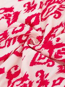 Vivid Eden 女士V领交叉腰带系带荷叶边纹理面料休闲度假连体衣 - 粉色 - 查看 10