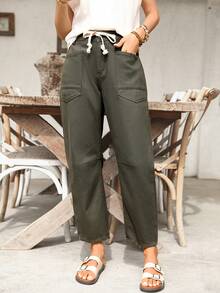 EMERY ROSE New Design Drawstring Waist Slim Fit Women Cropped Jeans - Army Green - View 1