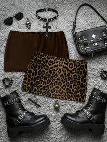 Attitoon Bộ 2 chiếc váy hai tông màu tối giản, gợi cảm, đa năng, họa tiết da báo màu nâu, thích hợp cho mùa hè. - Nhiều màu - Xem 7