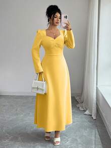 Modelyn Women's Puff Sleeve A-Line Dress - Yellow - View 3