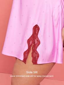 LUVLETTE Plus Size Sexy Silky Satin Luxurious Lace Trim Pink V-Neck Strappy Camisole Loungewear Slip Dress Airy Nightdress Lingerie Valentine's Day Gifts - Pink - View 4