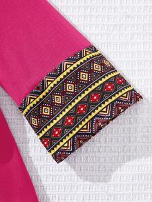 SHEIN Babygirl Cute Fuchsia Geometric Pattern Long Sleeve Dress, Spring/Summer - Hot Pink - View 4