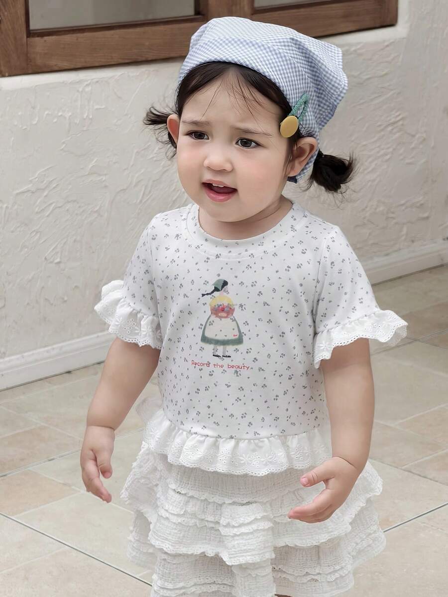 DAZY 女童圆领韩版印花长袖上衣 - 白色 - 查看 1