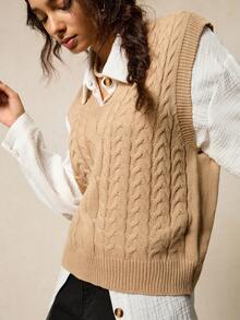 EMERY ROSE V領麻花編織毛衣背心