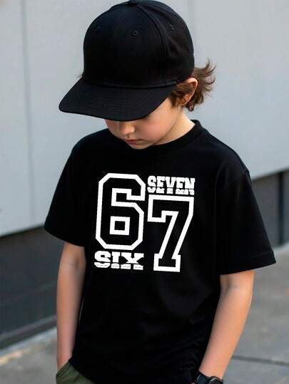Camiseta para niños de 4 a 12 años de 100% algodón con manga corta y cuello redondo con diseño estampado de número 67 seis siete, six seven, sesenta y siete Playera suave y cómoda al tacto