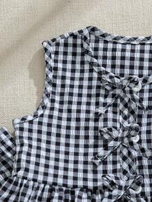 Souflis Souflis 2pcs Baby Girls Toddler/Newborn 0-3Y Black & White Plaid Casual Sweet Daily Vacation Woven Sleeveless Top & Wide Leg Pants 2 Pieces Set - Black and White - View 8