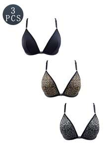 3pcs/Set Women Front Closure Wireless Triangle Cup Bras - Multicolor - View 3