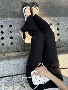 DAZY 女士宽松休闲度假风直筒裤，优雅复古设计，适合春夏穿着 - 黑色 - 查看 3