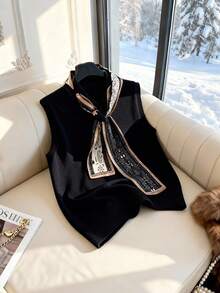 GlowEve Elegant Design Women's Scarf Necktie Knitted Vest - Black - View 3