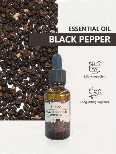 1pc/30ml Black Pepper Essential Oil - Alcohol-Free, Long-Lasting Fresh Scent, Moisturizing Grape Seed Formula, Suitable For Diffusers, Body Massage, Diy Crafts, And Skincare - All Light Beige Series, Elegant Amber Bottle With Dropper Cap, Natural Label Design, Premium Fragrance, Perfect For Health Enthusiasts.