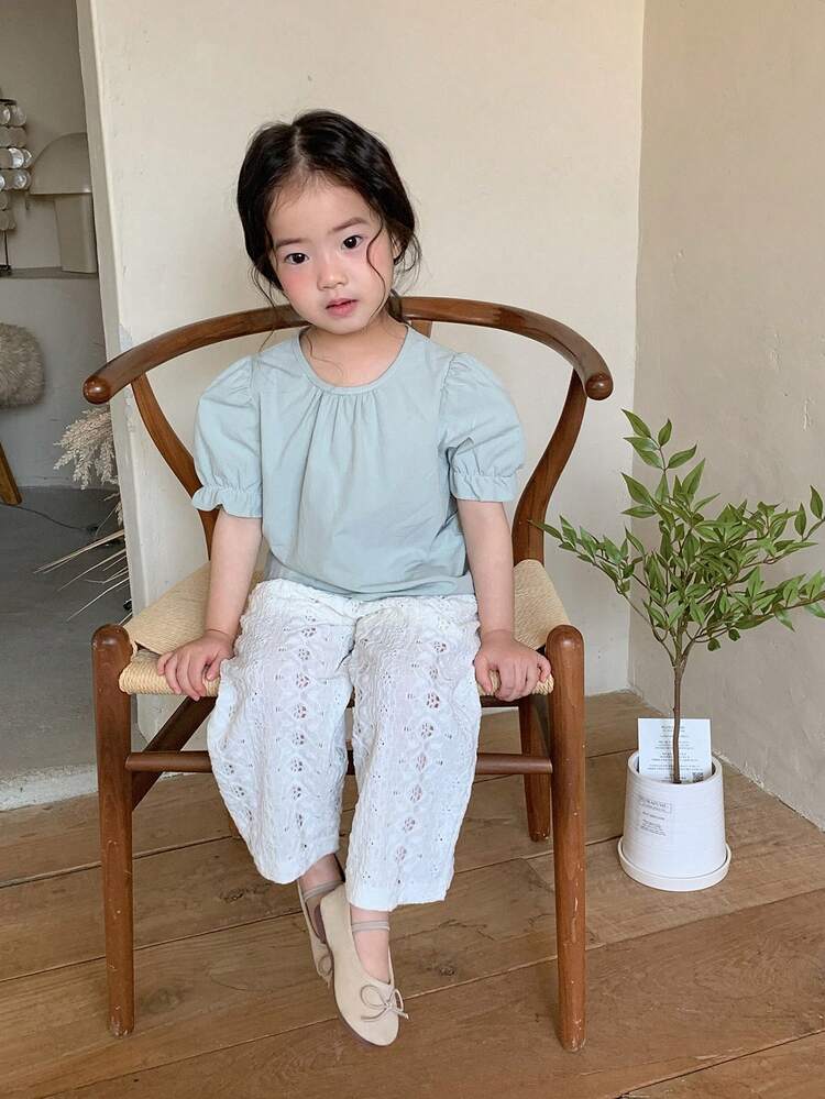 Toddler Girls' Lace Solid Color Casual Wide Leg Loose Pants, All Season