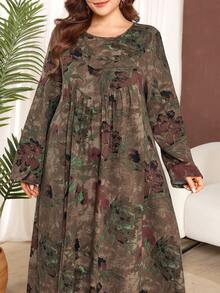 Lacomfia 休闲优雅圆领宽松印花大码女式连衣裙，春夏款 - 彩色 - 查看 3