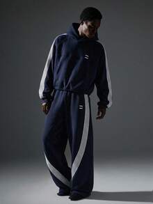 NEON BLANC Men's Street Fashion Embroidered Gray Knit Hoodie Designer Sweatsuit Men's Streetwear Set Men's Tracksuit - Navy Blue - View 6